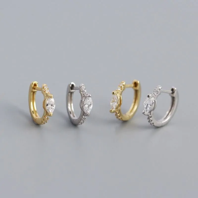 Mini Oval CZ 925 Sterling Silver Huggie Hoop Earrings - Image 5