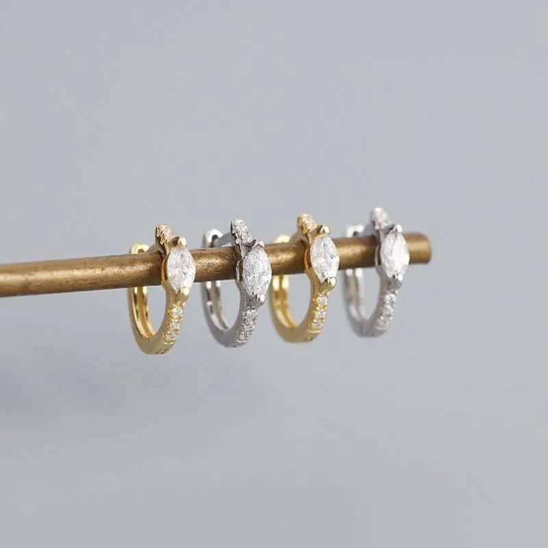 Mini Oval CZ 925 Sterling Silver Huggie Hoop Earrings - Image 2