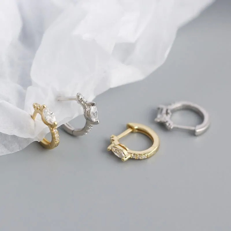 Mini Oval CZ 925 Sterling Silver Huggie Hoop Earrings - Image 3