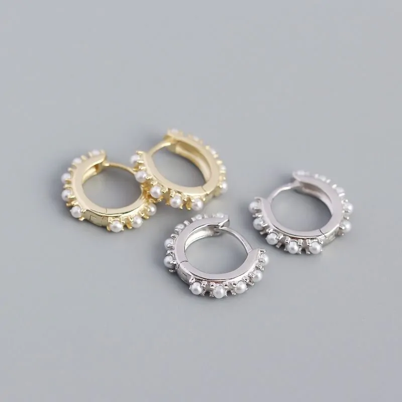 Mini Shell Pearls 925 Sterling Silver Huggie Hoop Earrings - Image 5