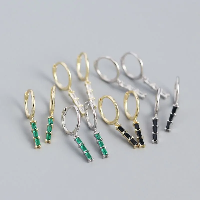 Geometric CZ Rectangle 925 Sterling Silver Hoop Earrings - Image 4