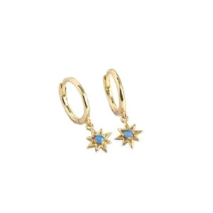Created Opal Star Anise Sun 925 Sterling Silver Hoop Earrings