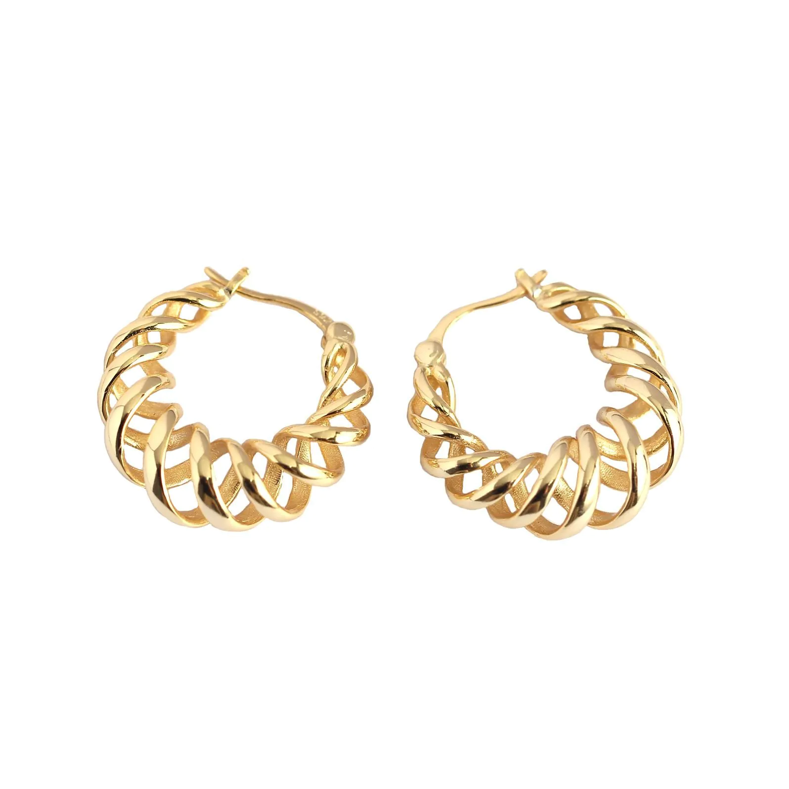 Geometric Hollow Spring 925 Sterling Silver Hoop Earrings