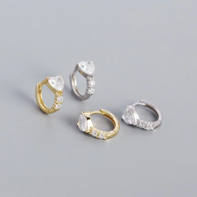Girl CZ Heart Geometric 925 Sterling Silver Hoop Earrings - Image 4