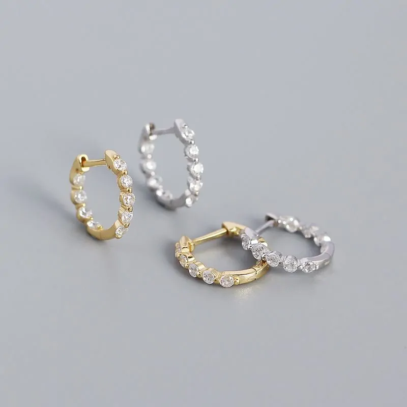 CZ Circle 925 Sterling Silver Huggie Hoop Earrings - Image 4