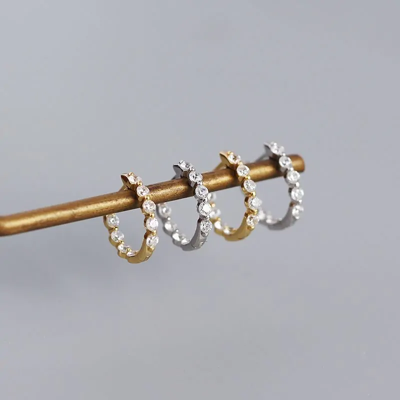 CZ Circle 925 Sterling Silver Huggie Hoop Earrings - Image 2