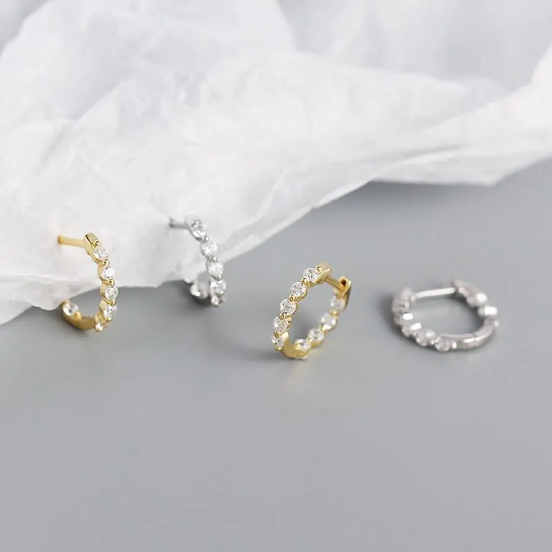 CZ Circle 925 Sterling Silver Huggie Hoop Earrings - Image 3