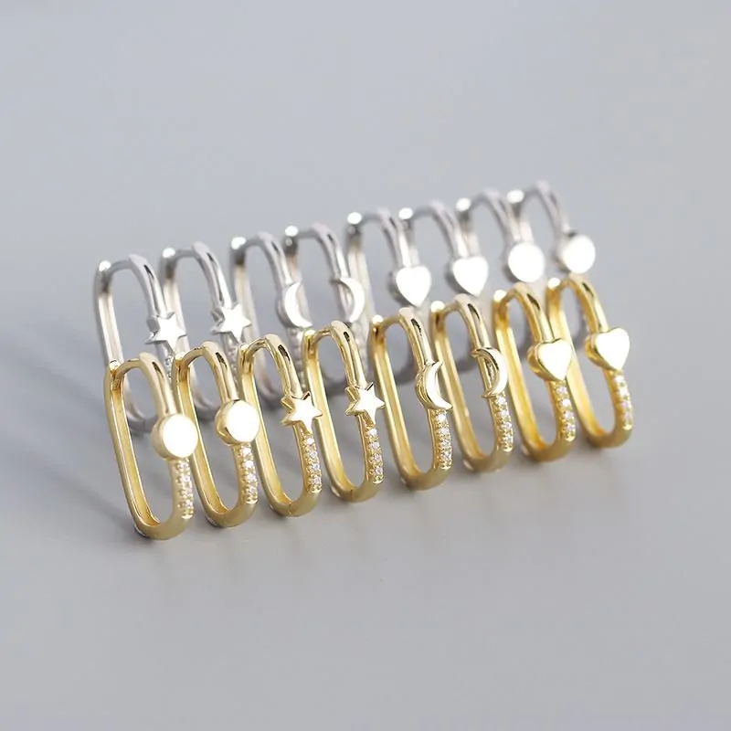 Girl Heart CZ Star Crescent Moon 925 Sterling Silver Hoop Earrings - Image 5