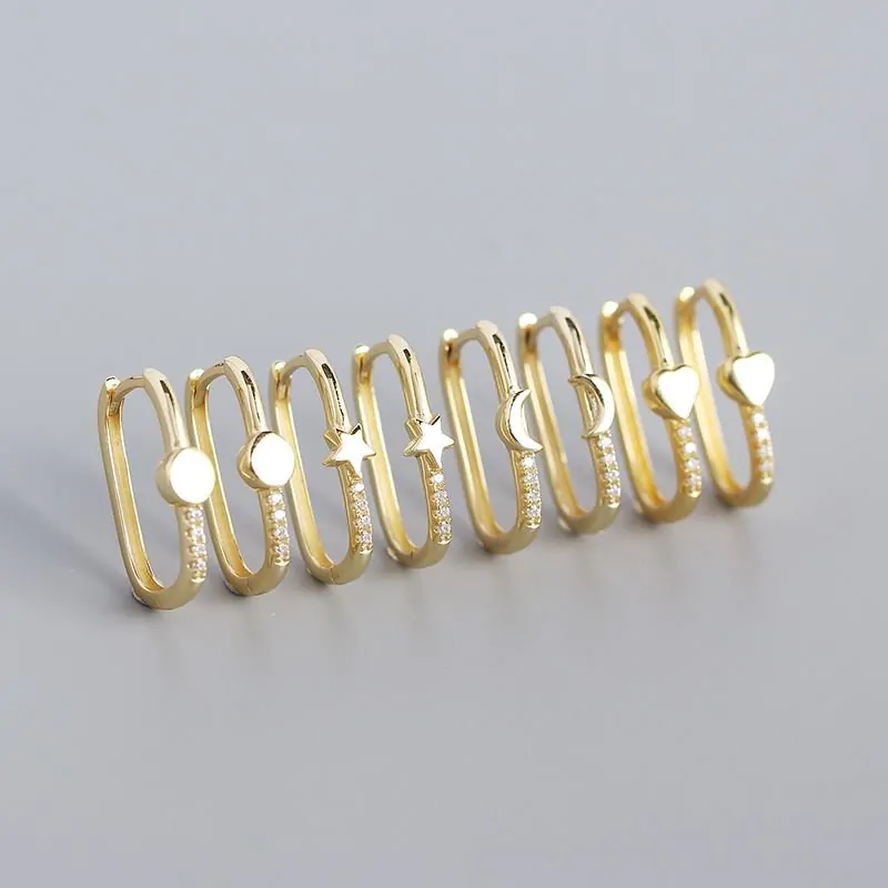 Girl Heart CZ Star Crescent Moon 925 Sterling Silver Hoop Earrings - Image 4