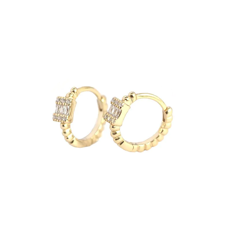 CZ Rectangle Geometric 925 Sterling Silver Huggie Hoop Earrings