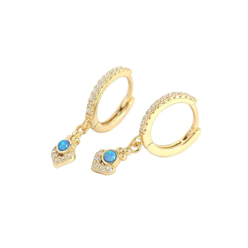 Elegant Geometric Bohemia Created Opal 925 Sterling Silver Hoop Earrings