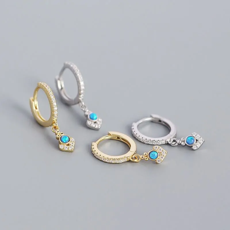Elegant Geometric Bohemia Created Opal 925 Sterling Silver Hoop Earrings - Image 5