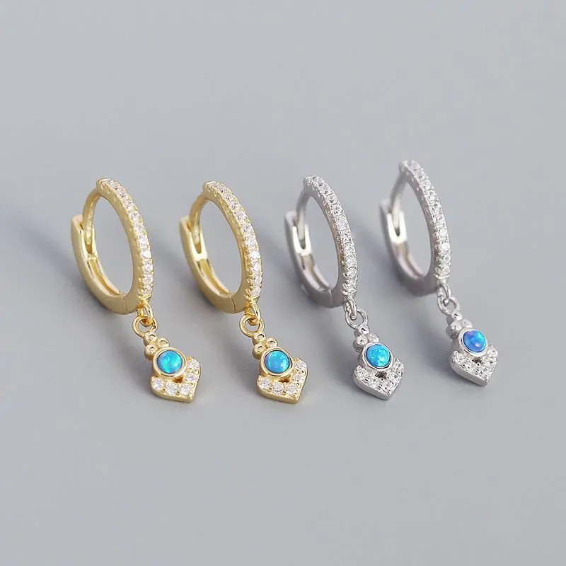 Elegant Geometric Bohemia Created Opal 925 Sterling Silver Hoop Earrings - Image 2
