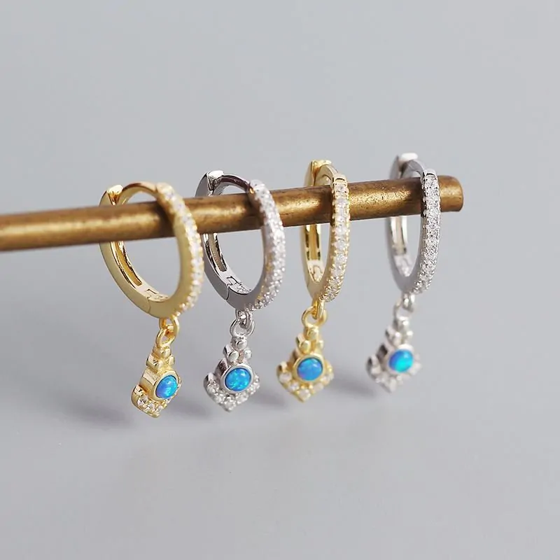 Elegant Geometric Bohemia Created Opal 925 Sterling Silver Hoop Earrings - Image 3