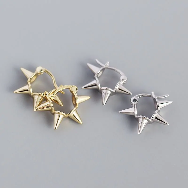 Punk Rivet 925 Sterling Silver Hoop Earrings - Image 4