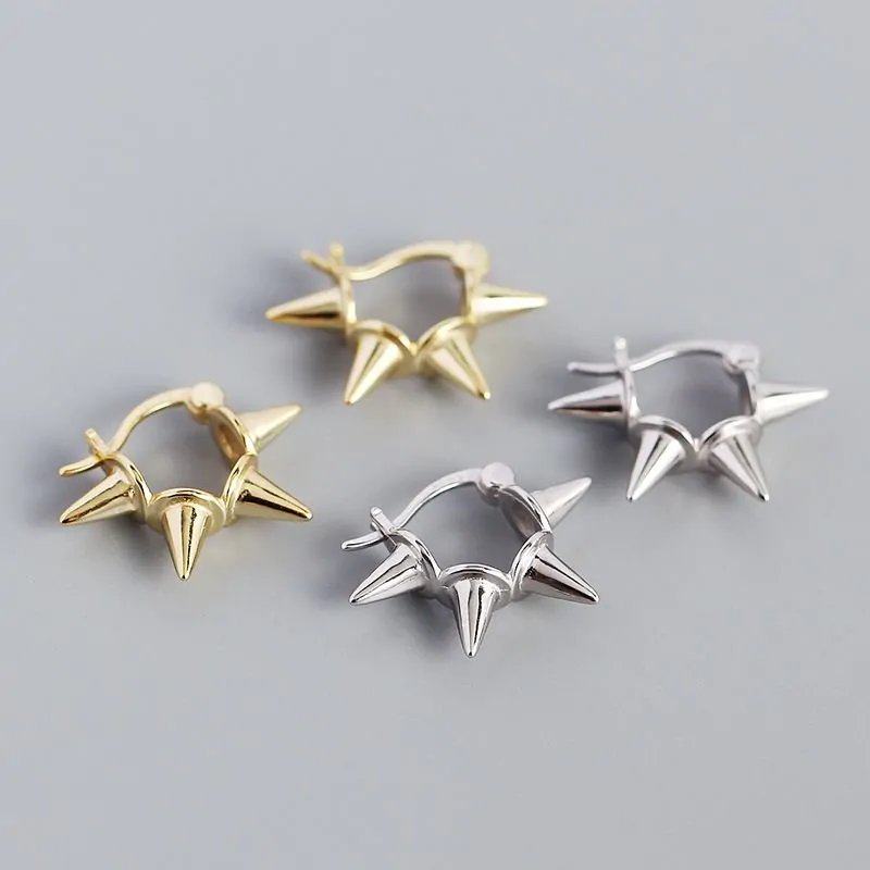 Punk Rivet 925 Sterling Silver Hoop Earrings - Image 2