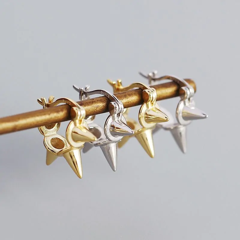 Punk Rivet 925 Sterling Silver Hoop Earrings - Image 3