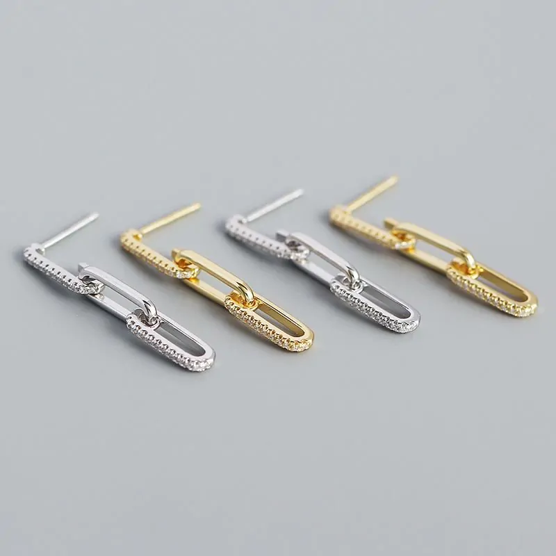 CZ Hollow Chain 925 Sterling Silver Dangling Earrings - Image 5