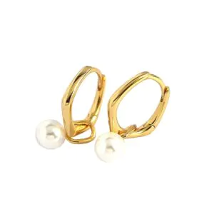 Geometric Shell Pearl 925 Sterling Silver Hoop Earrings