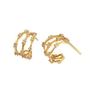 CZ C Shape Slub 925 Sterling Silver Stud Earrings