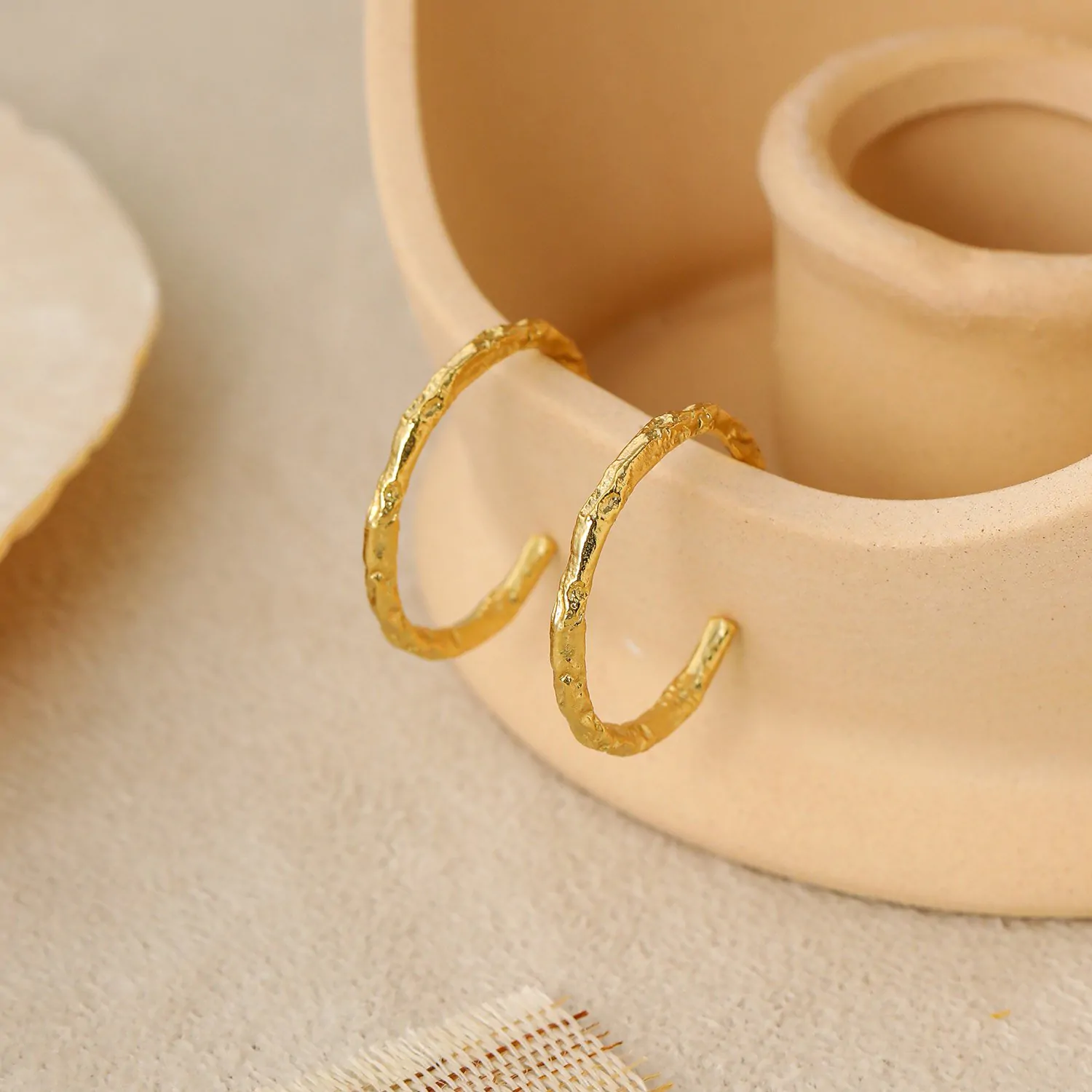 Geometric Tinfoil Pattern Circle 925 Sterling Silver Hoop Earrings - Image 3