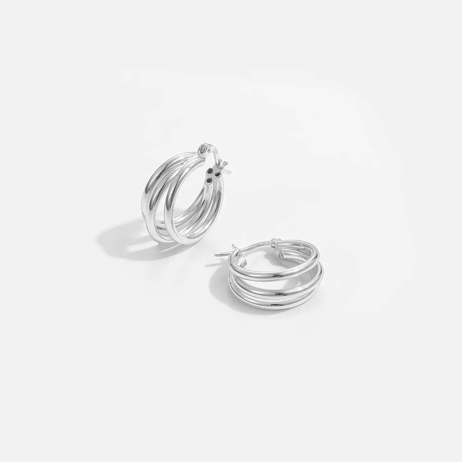 Triple Circles 925 Sterling Silver Hoop Earrings - Image 4