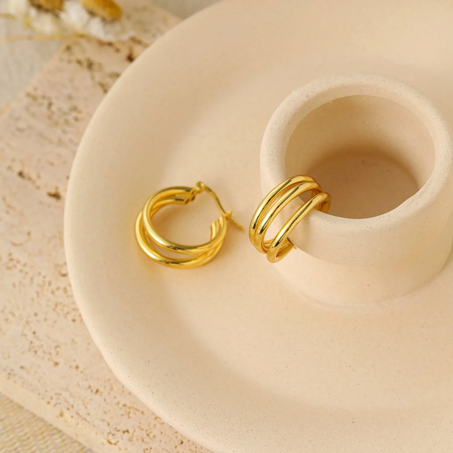 Triple Circles 925 Sterling Silver Hoop Earrings - Image 2