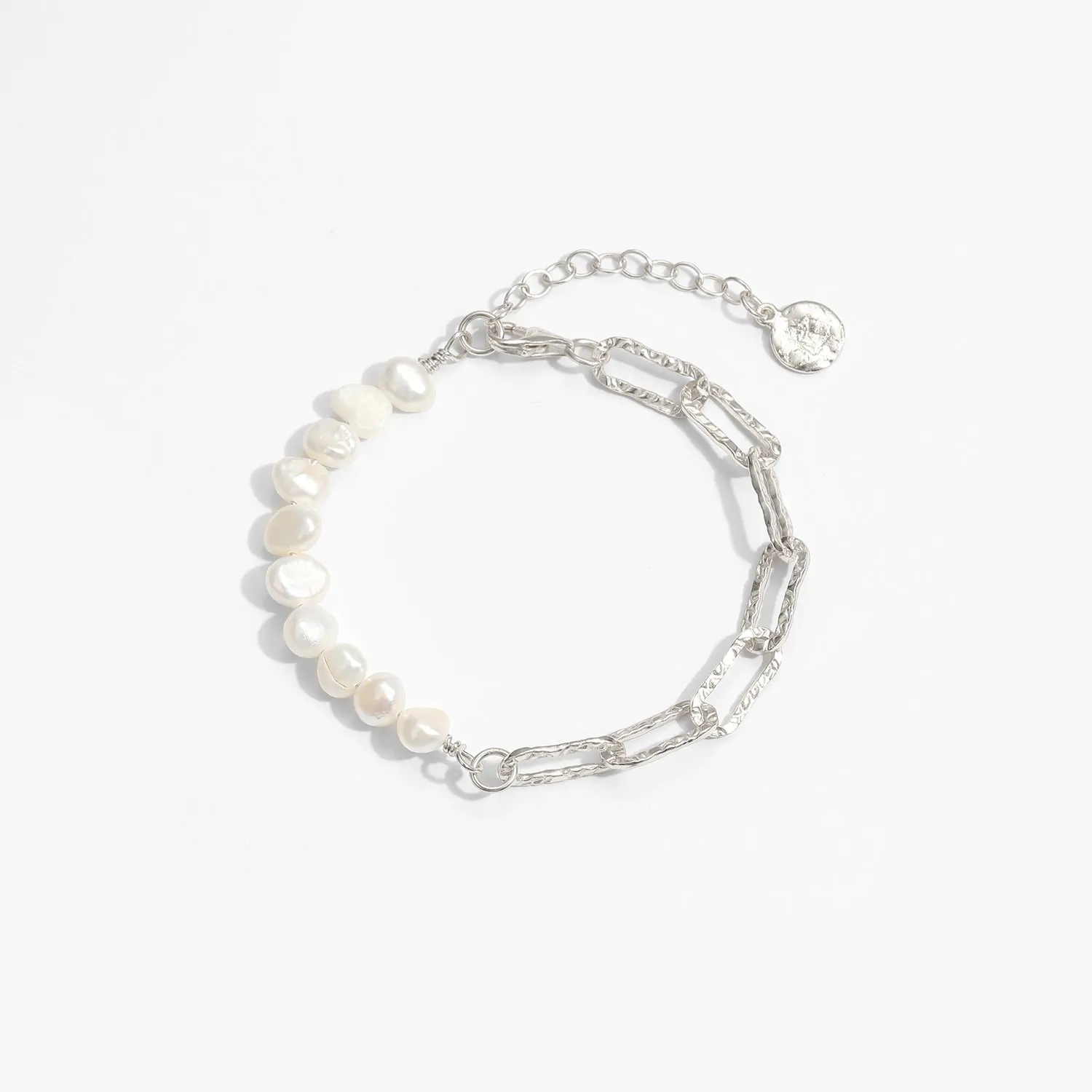 Irregular Hollow Chain Natural Pearl 925 Sterling Silver Bracelet - Image 3