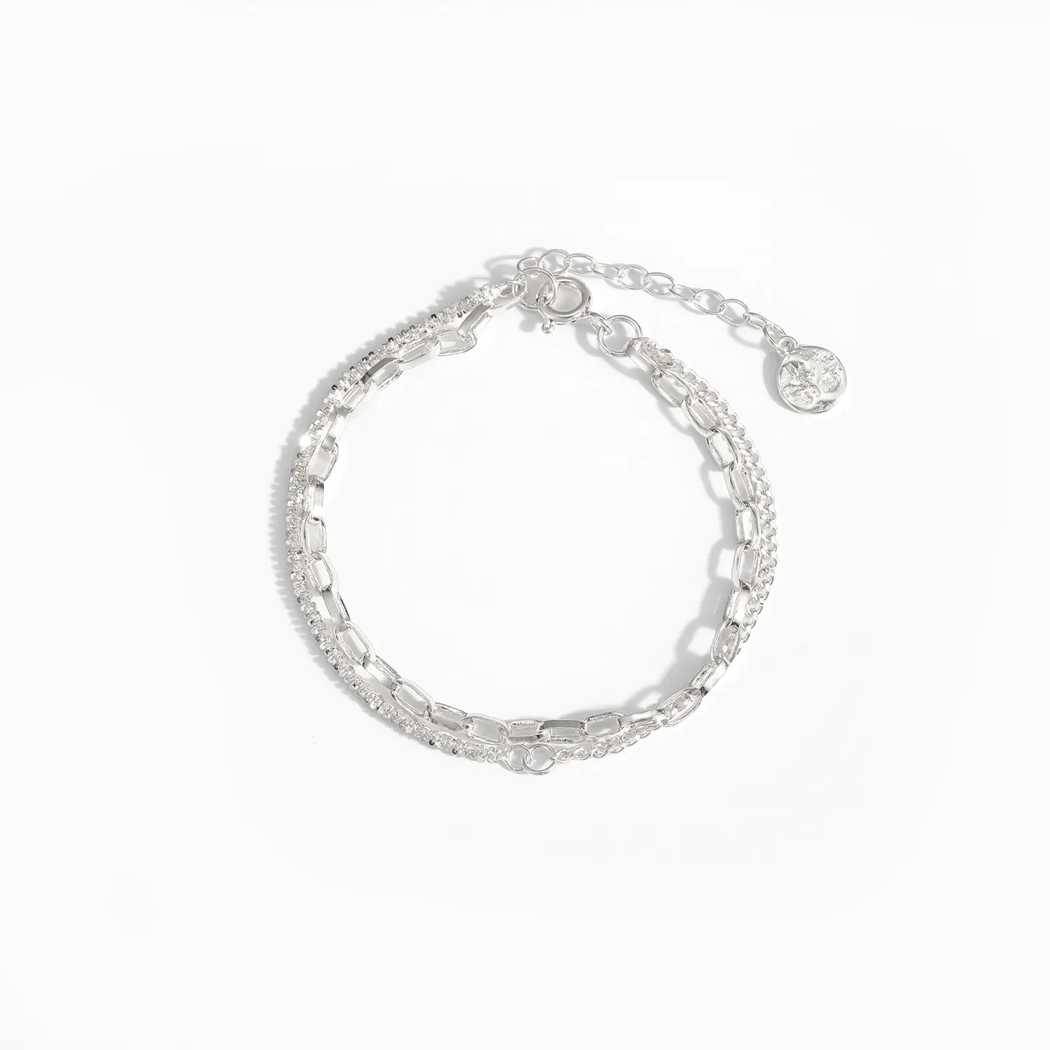 Double Layer Babysbreath Hollow Chain 925 Sterling Silver Bracelet - Image 2