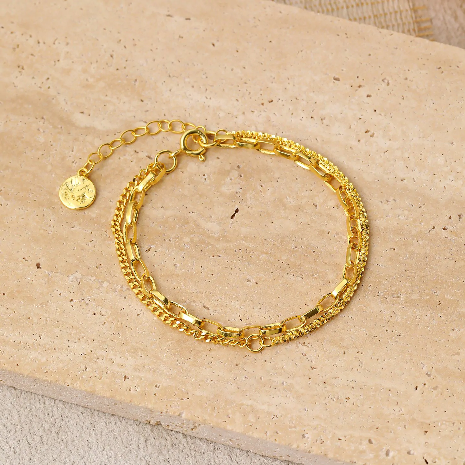 Double Layer Babysbreath Hollow Chain 925 Sterling Silver Bracelet - Image 3