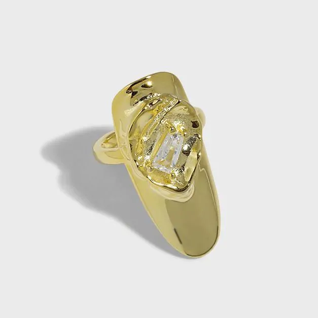 CZ Geometric 925 Sterling Silver Adjustable Nail Ring - Image 2