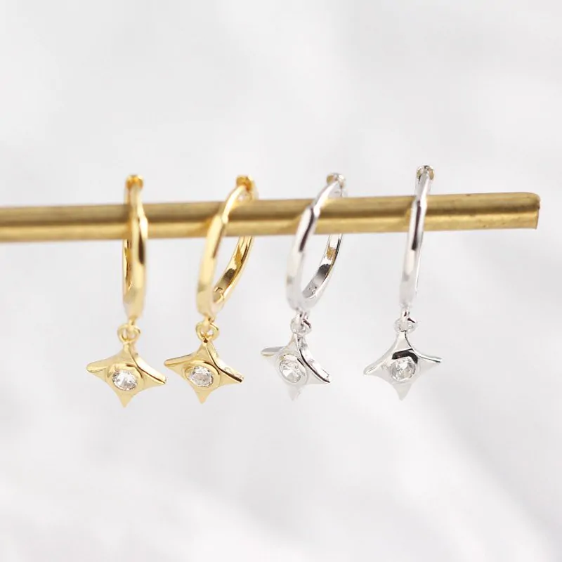 CZ Geometric Rhombus 925 Sterling Silver Earring Buckles - Image 3