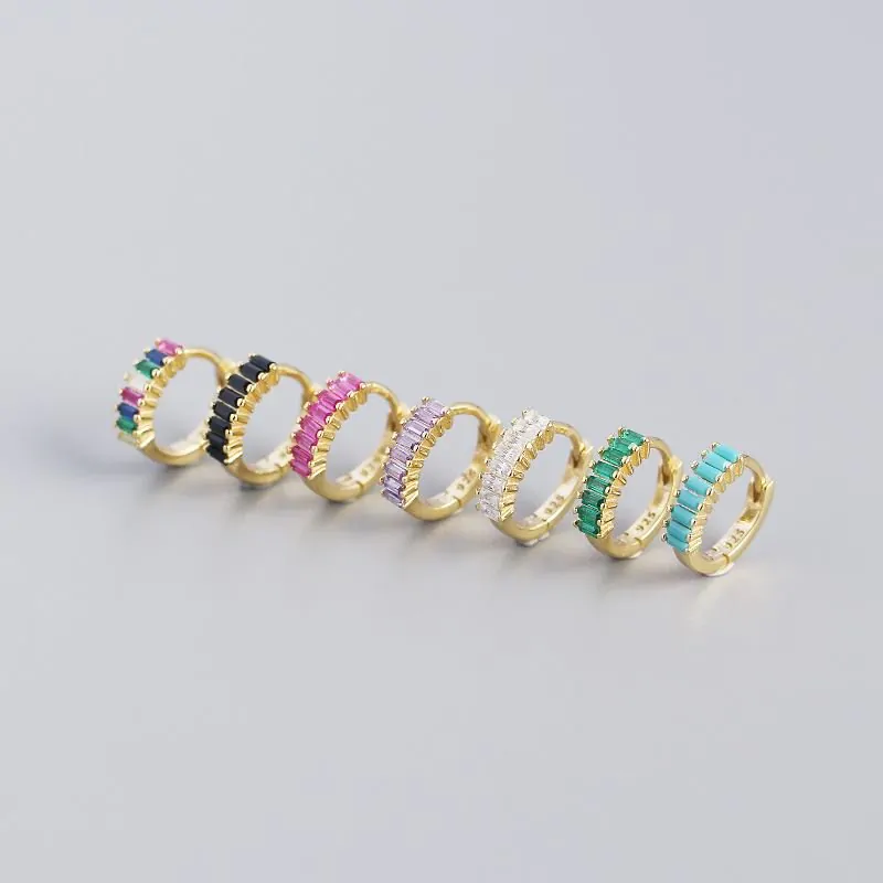 Geometric Rectangle CZ Circle 925 Sterling Silver Hoop Earrings - Image 9