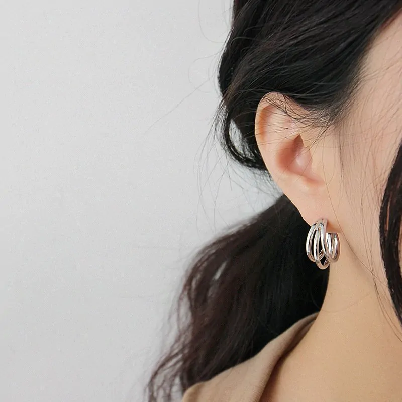 Three Circles 925 Sterling Silver Hoop Earrings - Image 3