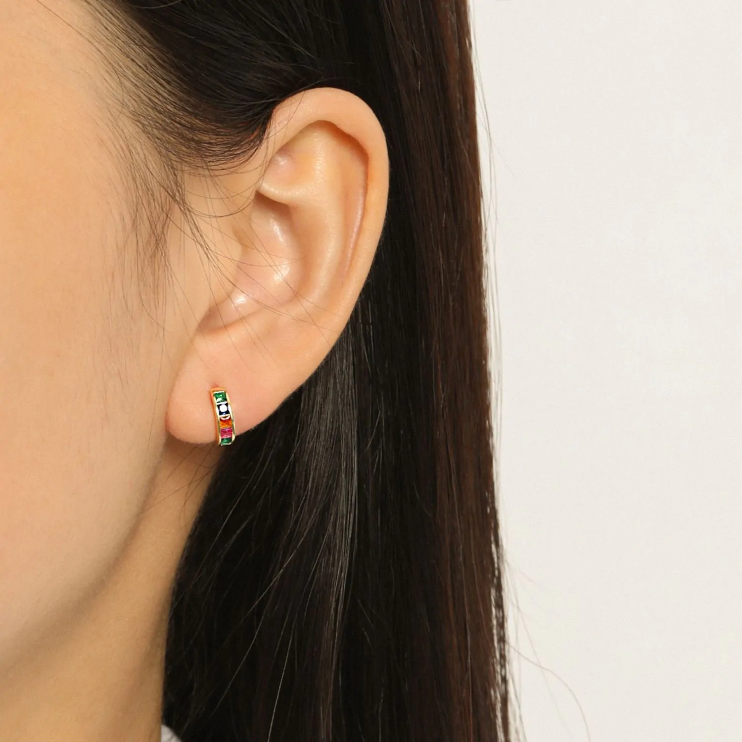 Geometric Colourful CZ 925 Sterling Silver Hoop Earrings - Image 8