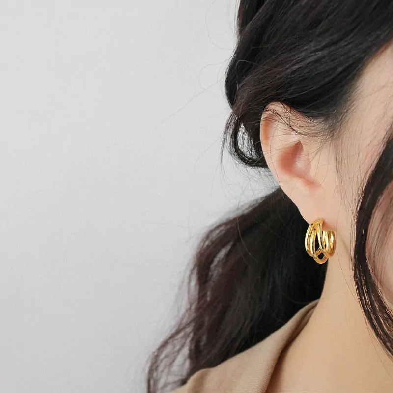 Three Circles 925 Sterling Silver Hoop Earrings - Image 4