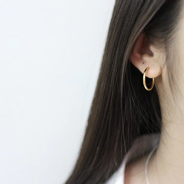 Yellow Gold Solid 925 Sterling Silver Huggie Hoop Earrings - Image 2