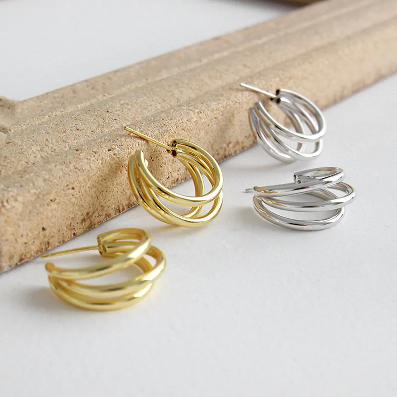 Three Circles 925 Sterling Silver Hoop Earrings - Image 2