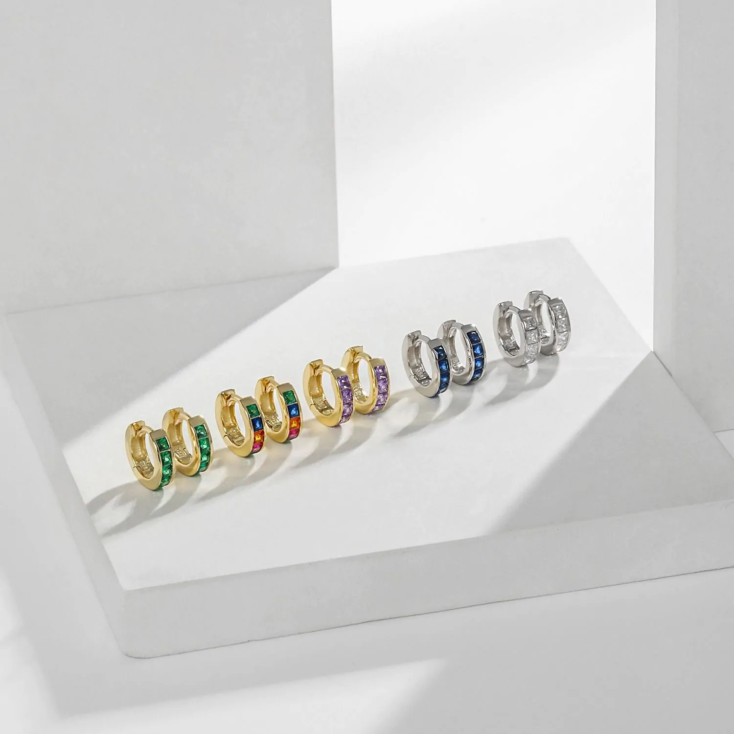 Geometric Colourful CZ 925 Sterling Silver Hoop Earrings - Image 2