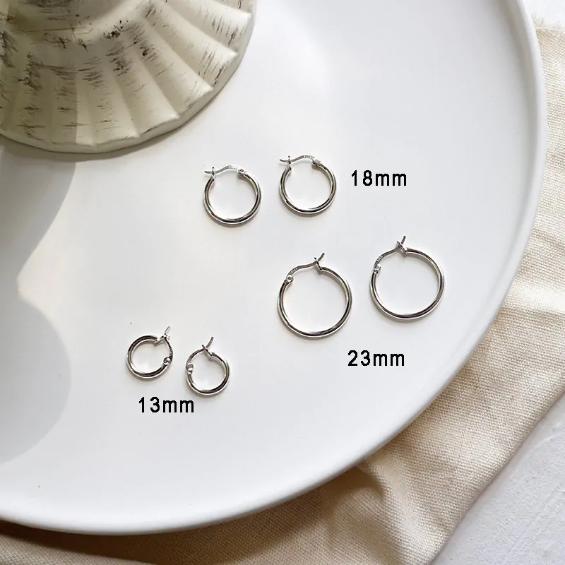 Round 925 Sterling Silver Hoop Earrings - Image 5