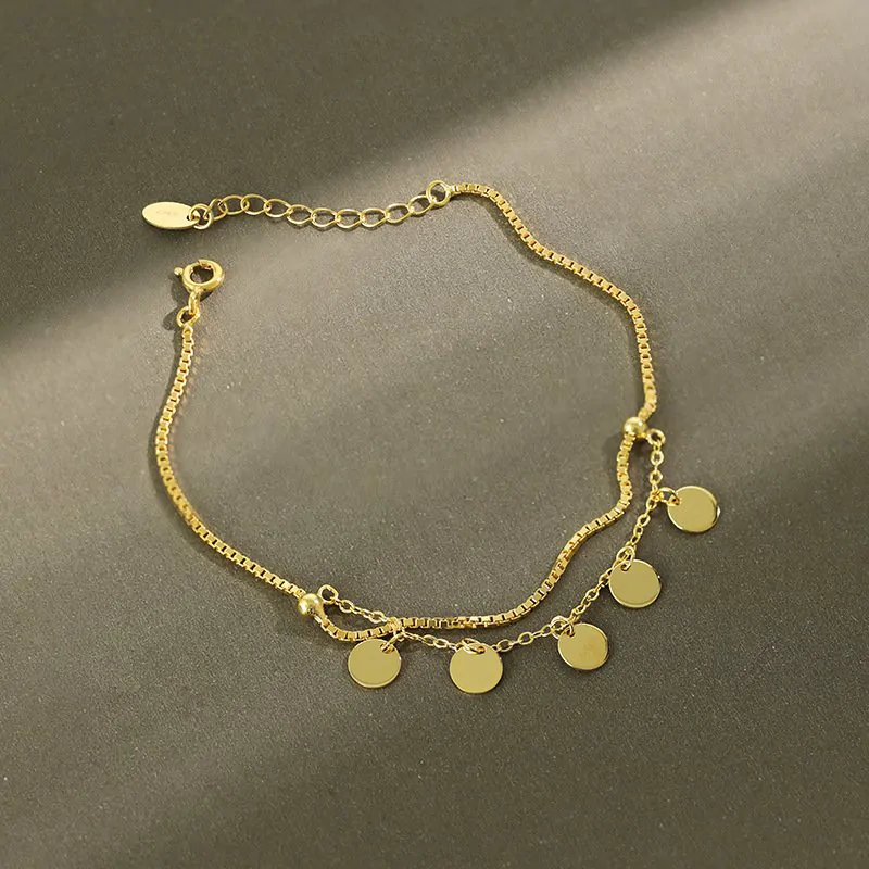 Double Layer Disc 925 Sterling Silver Bracelet - Image 5