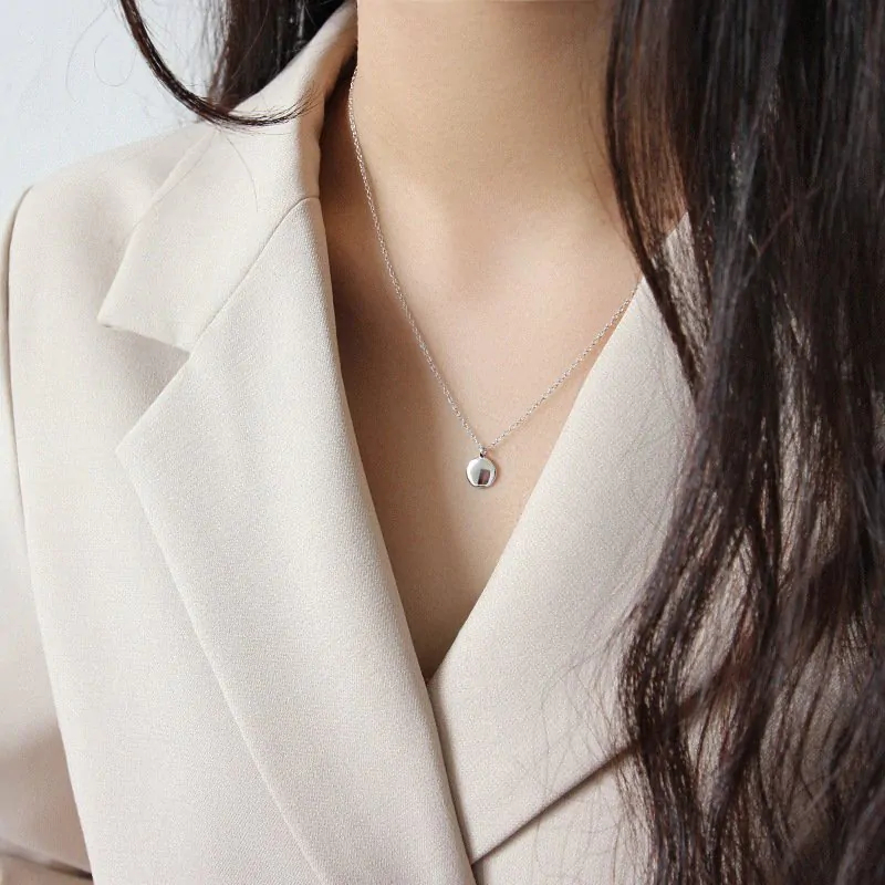 Minimalist Geometric Round Bean 925 Sterling Silver Necklace - Image 3