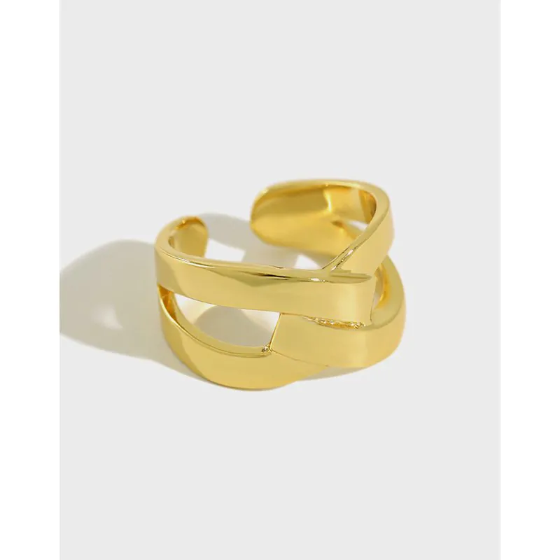 X Shape Wide Cross 925 Sterling Silver Adjustable Ring - Image 5
