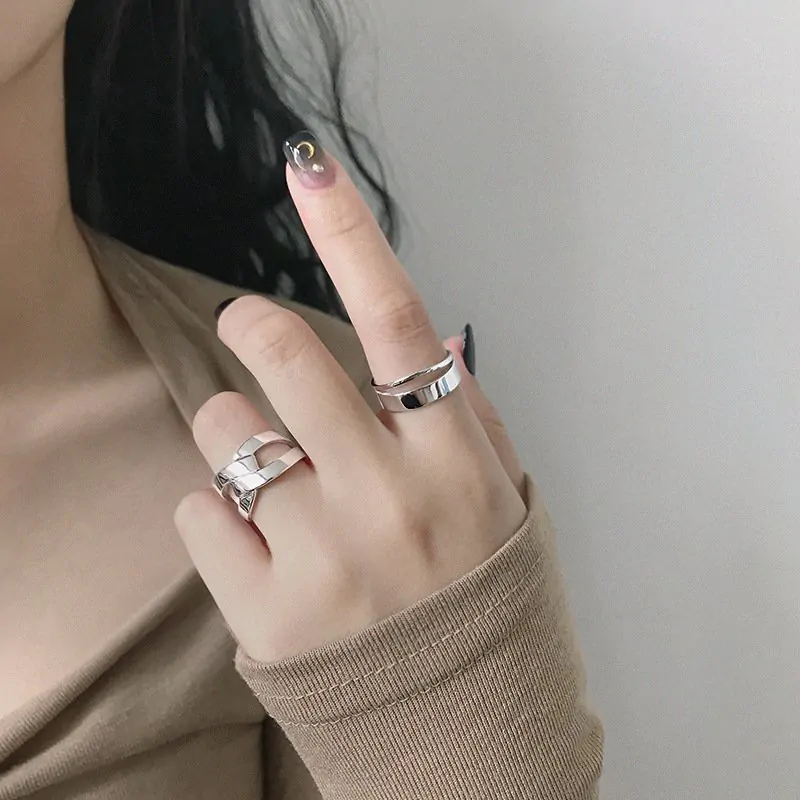 X Shape Wide Cross 925 Sterling Silver Adjustable Ring - Image 4