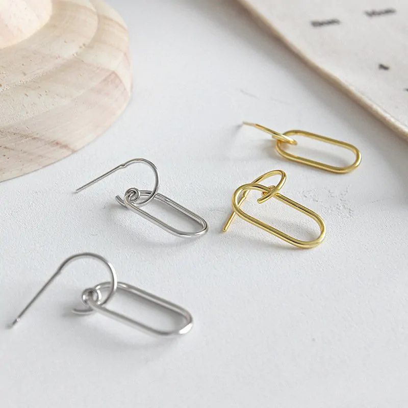 Hollow Geometric Annular 925 Sterling Silver Dangling Earrings - Image 2