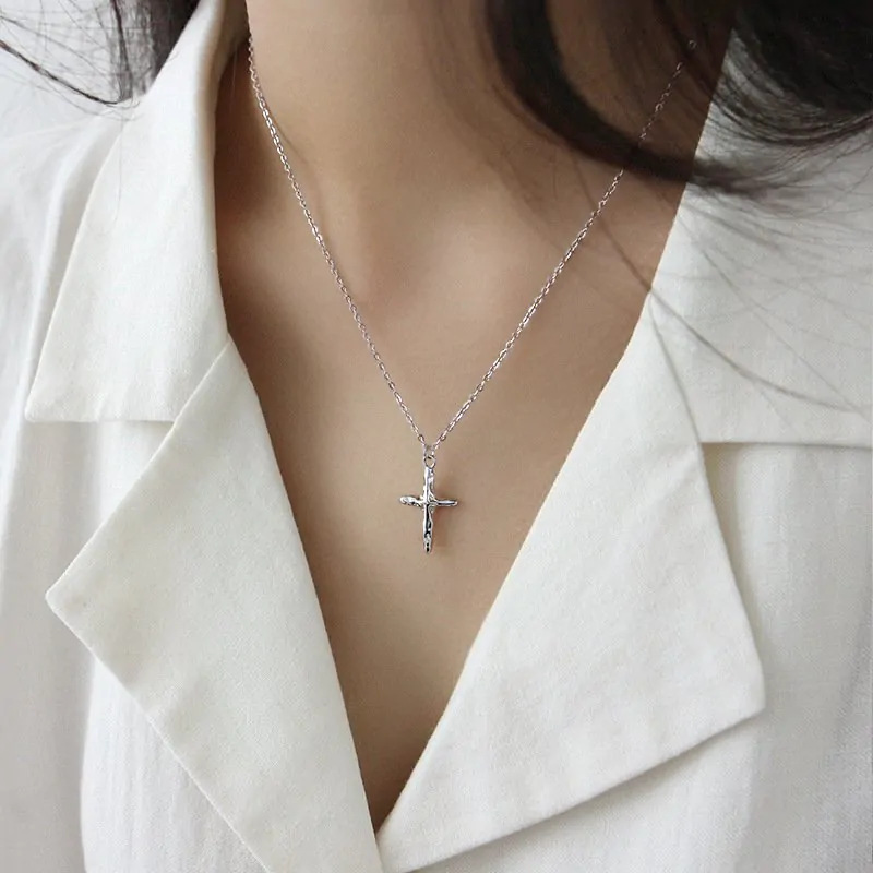 Irregular Cross 925 Sterling Silver Necklace - Image 2
