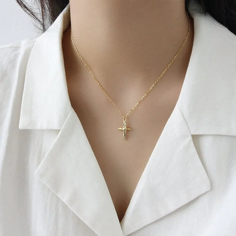 Irregular Cross 925 Sterling Silver Necklace - Image 3
