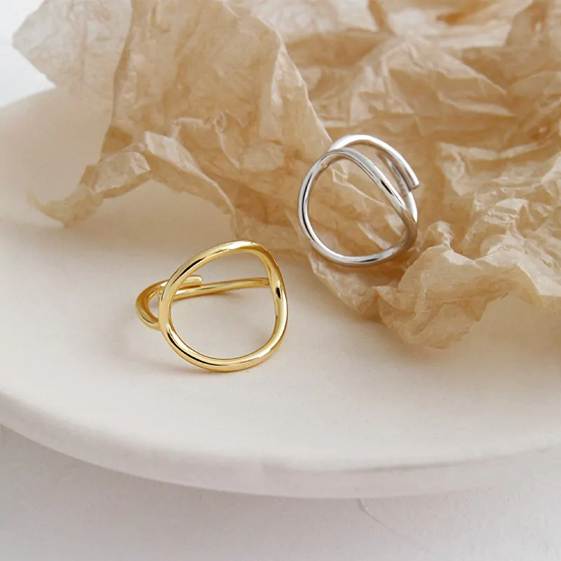 Geometric Hollow Circle 925 Sterling Silver Adjustable Ring - Image 4