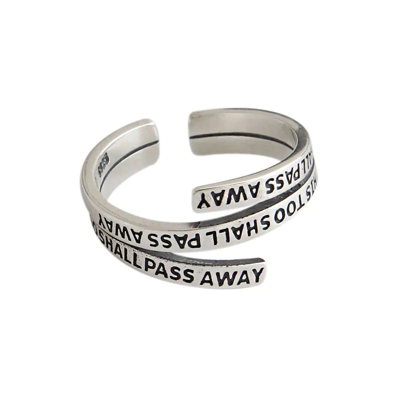 Vintage Multi Layers Letters 925 Sterling Silver Adjustable Ring