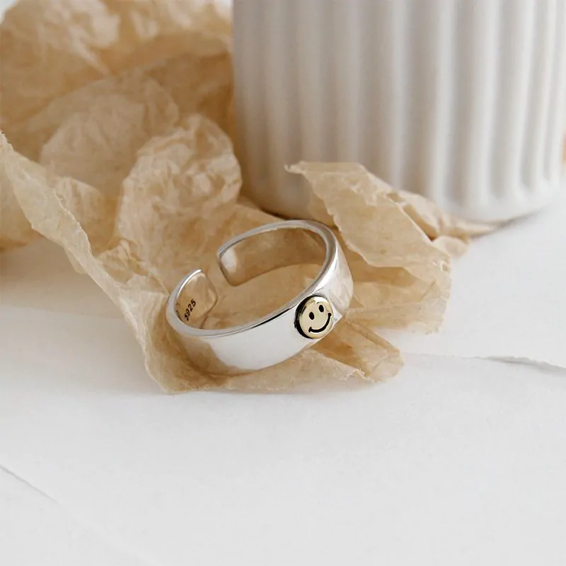 Vintage Smile Face 925 Sterling Silver Adjustable Ring - Image 2